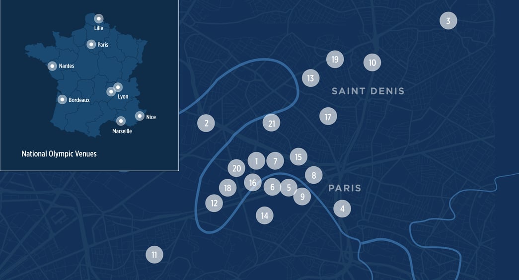 paris olympics 2024 venues across city and country map