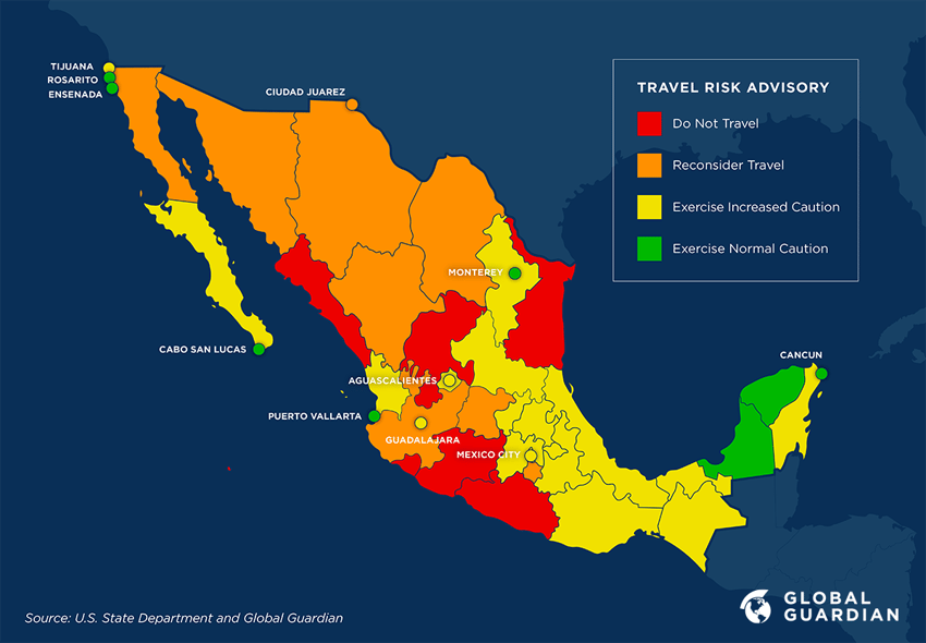 mexico travel advisory map